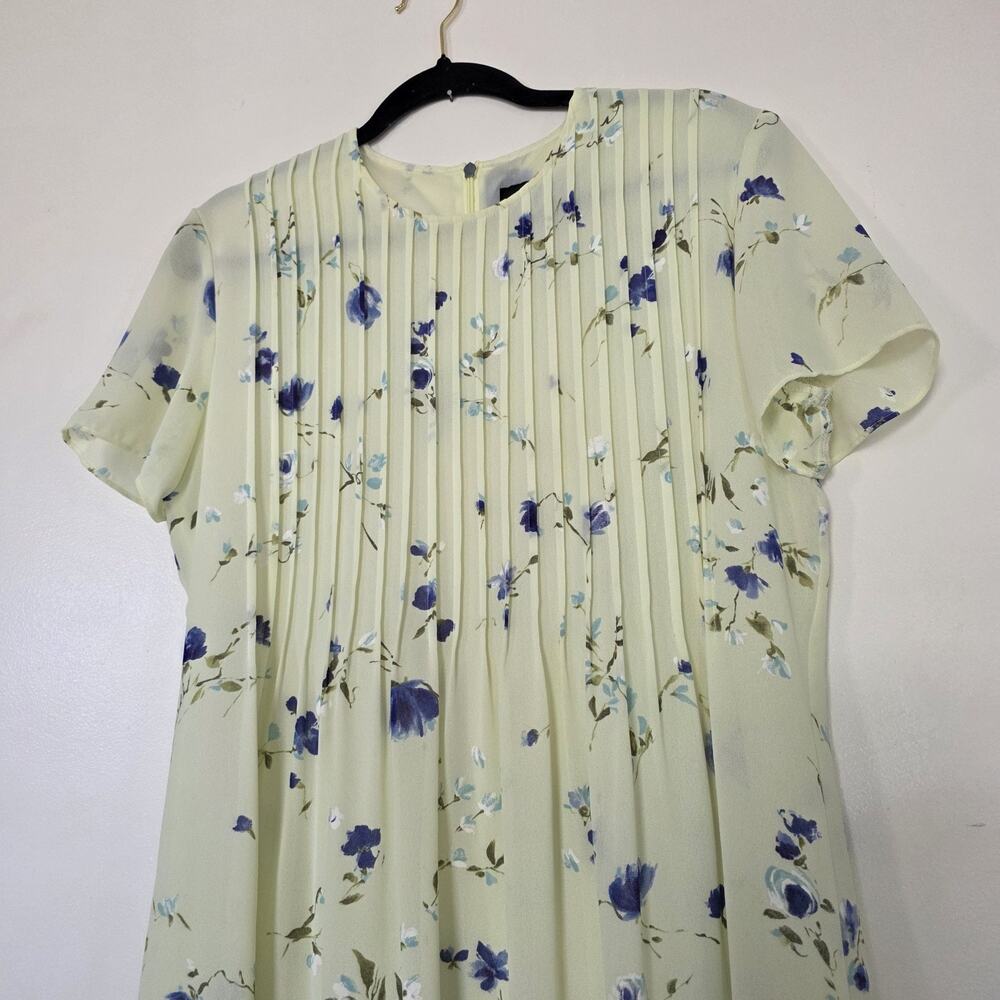 Vintage Floral Pleated Midi Dress Womens 10 Cottagecore Green Purple 90s Teacher - Picture 2 of 9